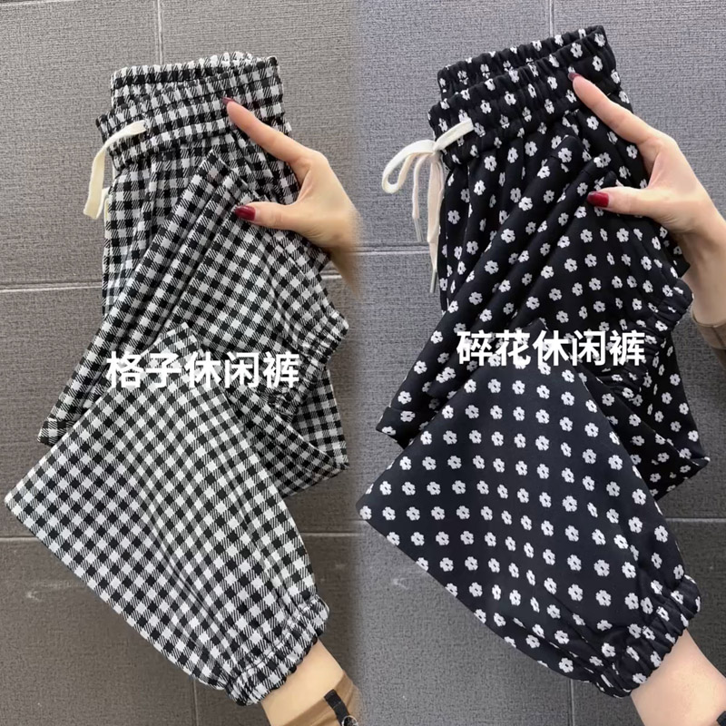 针织棉束脚休闲裤女2025春季新款高腰显瘦哈伦裤百搭宽松灯笼裤子