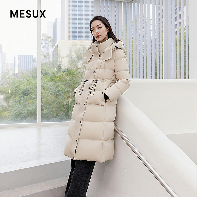 MESUX米岫女士新品2025休闲运动连帽羽绒服中长款MNWSL301