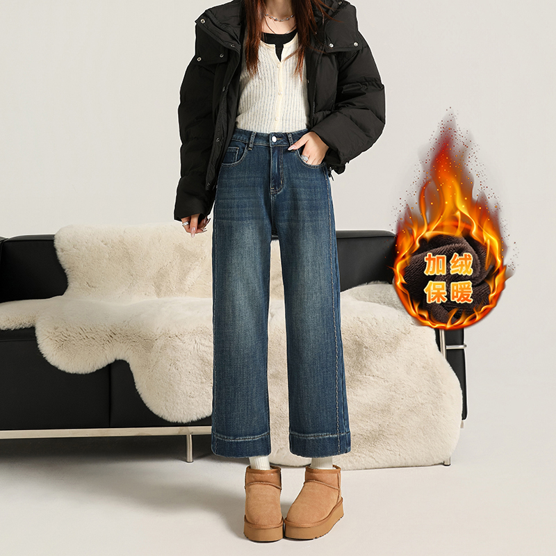 2025秋冬新款弹力直筒牛仔裤女高腰百搭宽松显瘦垂感烟管奶奶裤子