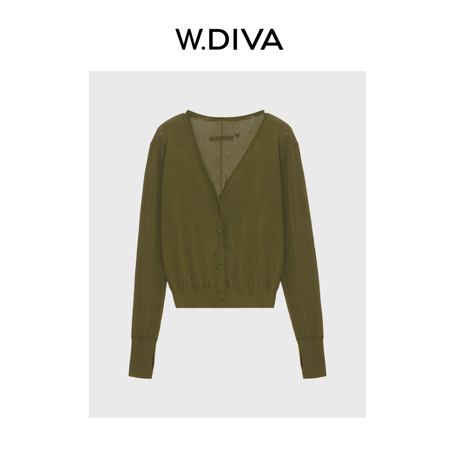 W.Diva【绿野开衫】超细纱织羊毛风格卷边V领纽扣式针织女52Z092088