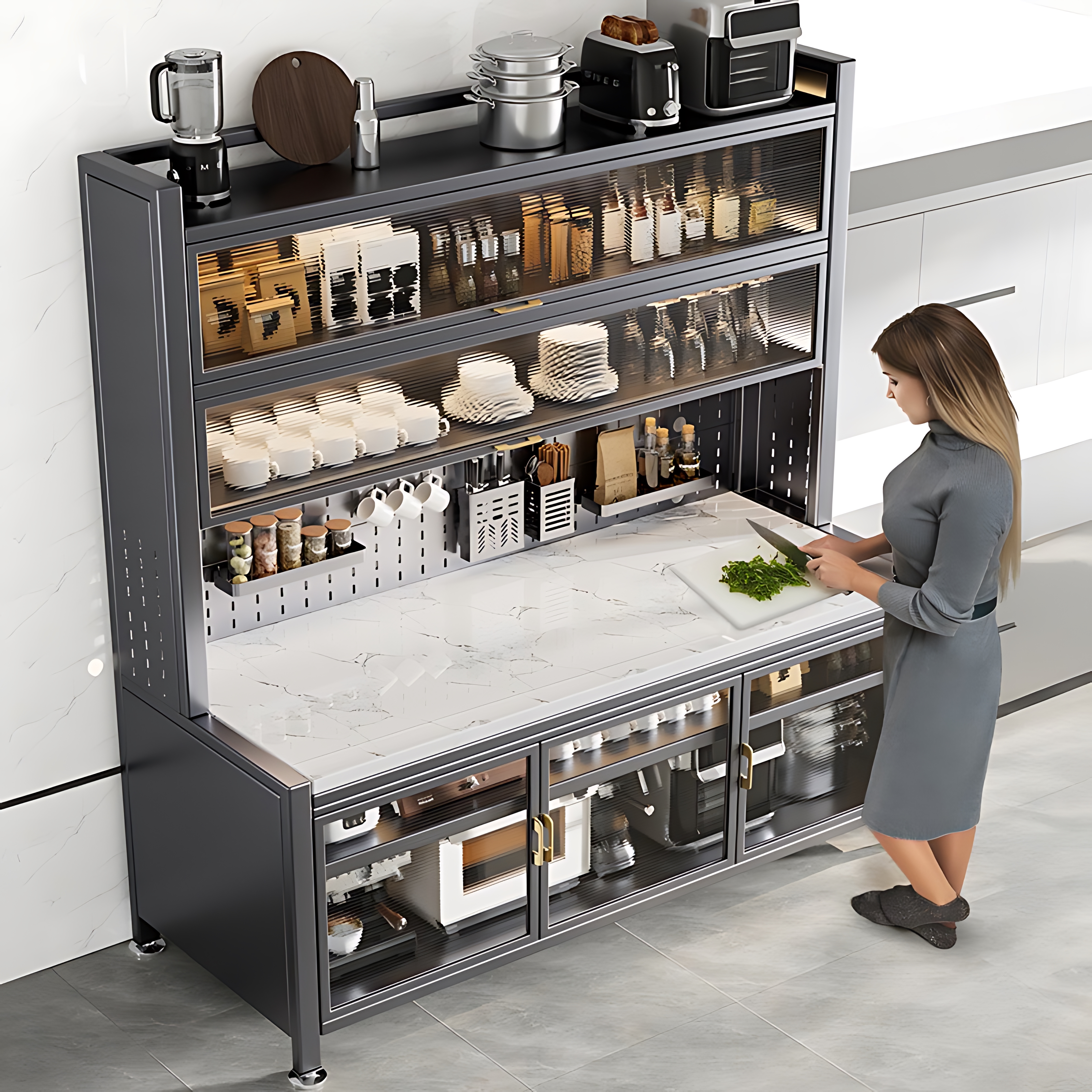 【全新升级】多功能餐边柜靠墙一体柜防尘厨房碗柜收纳柜厨房置物柜