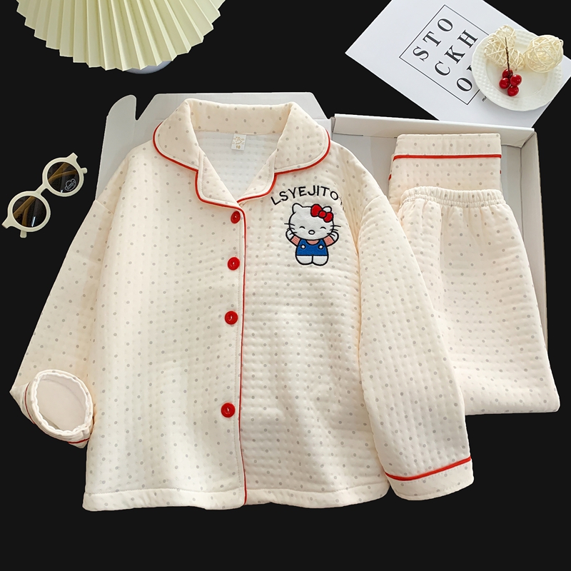 女童睡衣冬季加厚款空气棉长袖保暖套装女孩初中生儿童家居服冬天