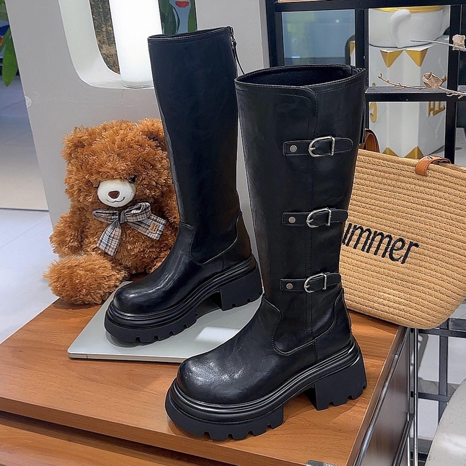 增高厚底高筒靴女2025新款秋冬百搭显瘦骑士靴小个子不过膝长筒靴