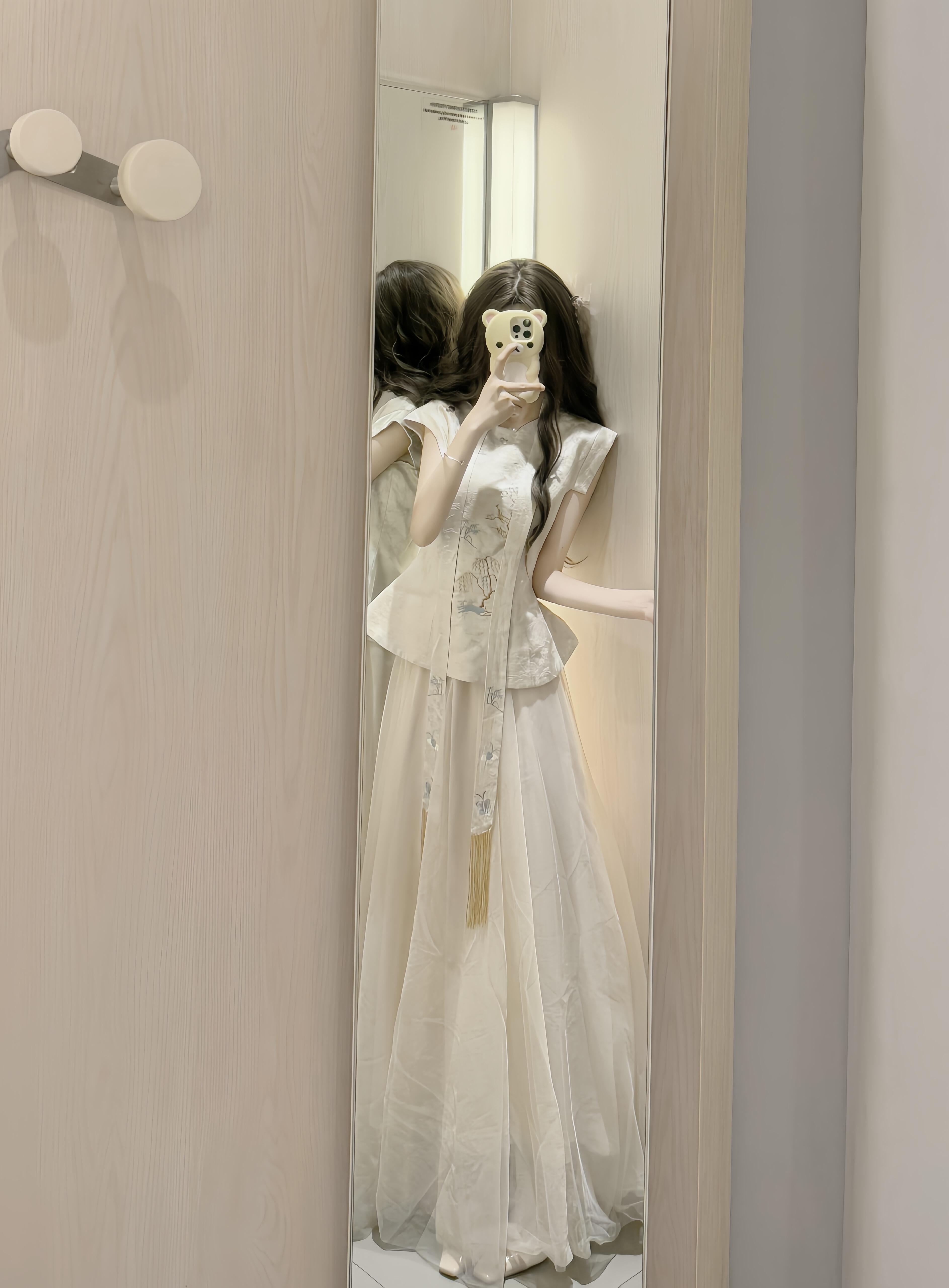 夏季新款高级感气质时尚穿搭新中式国风上衣高腰网纱半身裙两件套