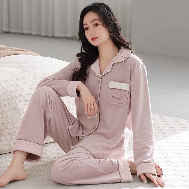 海岛绒睡衣女秋冬季加厚保暖长袖大码套装秋冬季法兰绒家居服