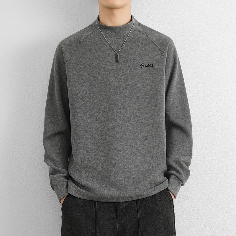 德绒打底衫男秋冬季磨毛内搭保暖双面绒男长袖T恤半高领秋衣卫衣