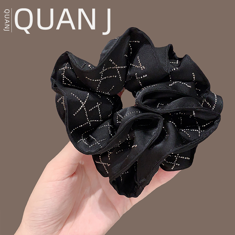 新款黑色点钻大肠发圈女气质轻奢超大号扎头花时尚扎丸子头绳发饰