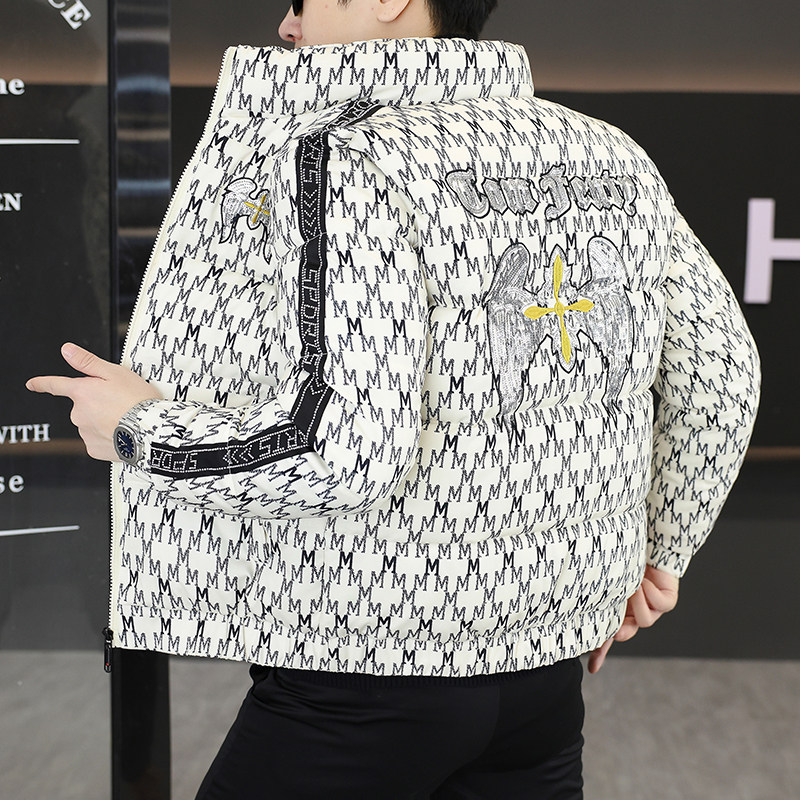 潮牌时尚提花刺绣棉服男冬季新款加厚保暖棉衣外套百搭棉服上衣男
