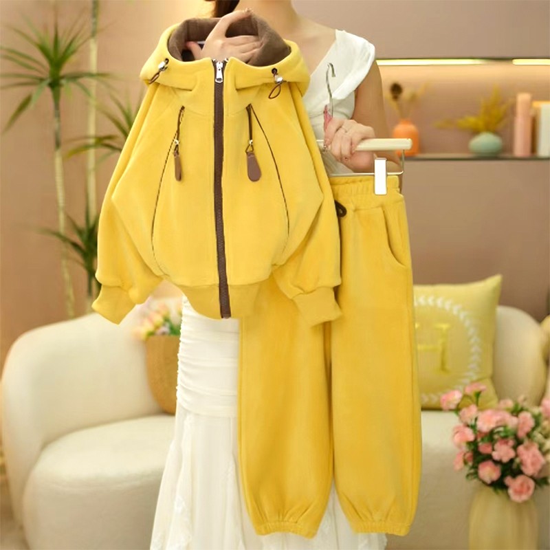 女童加绒运动套装秋冬2025新款潮儿童秋装女孩休闲卫裤两件套洋气