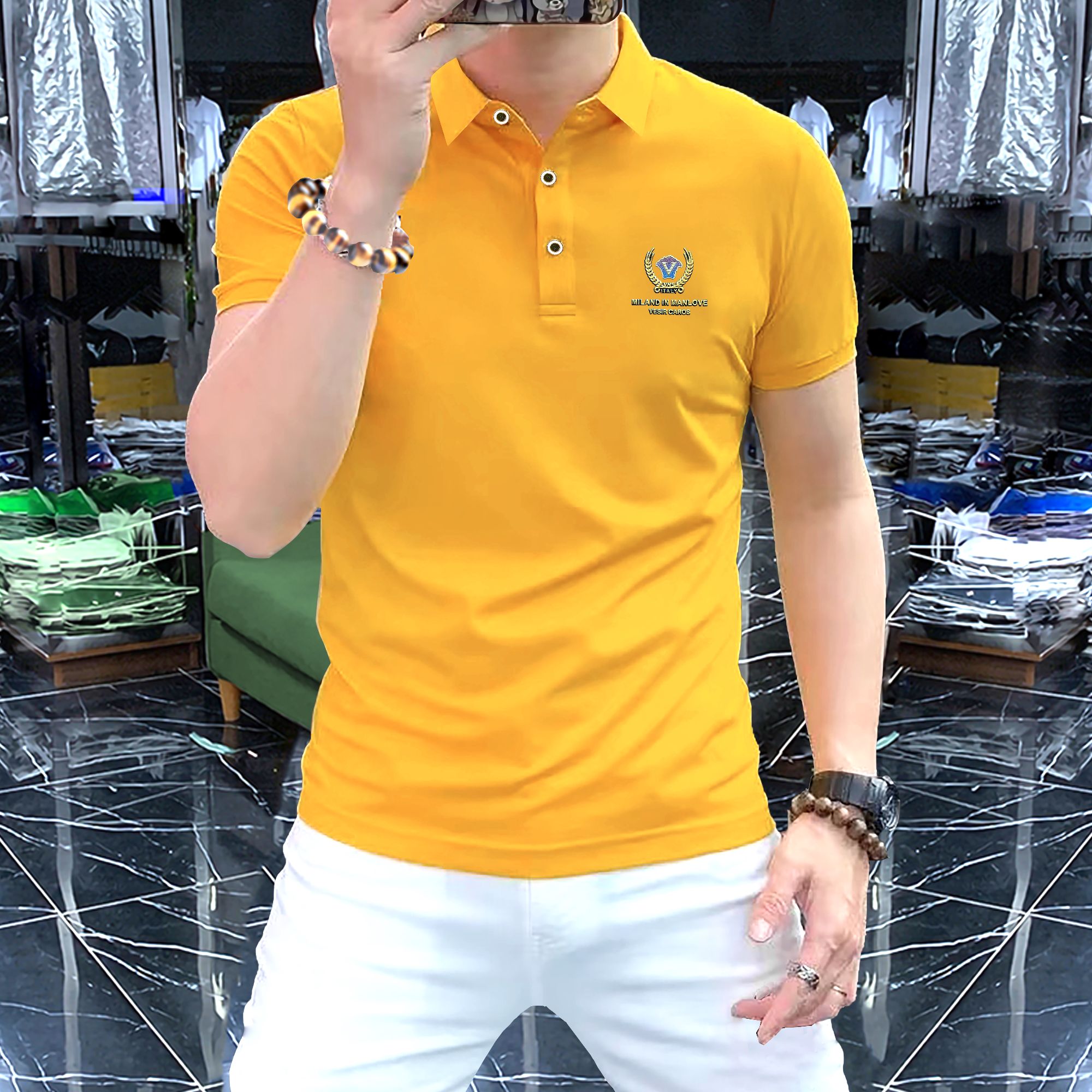 男士黄色Polo衫时尚休闲夏季半袖翻领