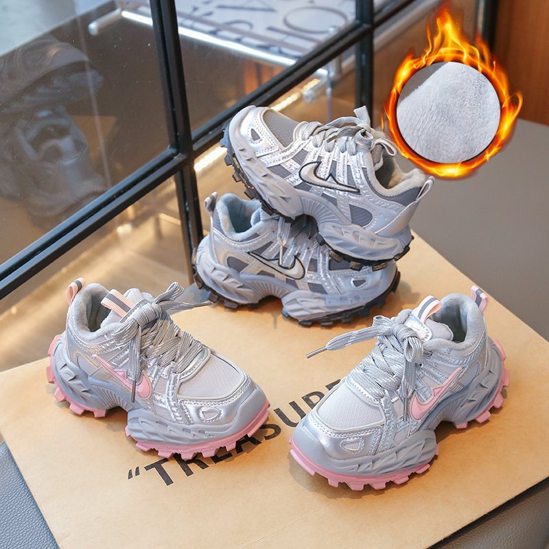 男女同款2025冬季加绒女童新款软底老爹男童运动鞋中软底跑步轻便