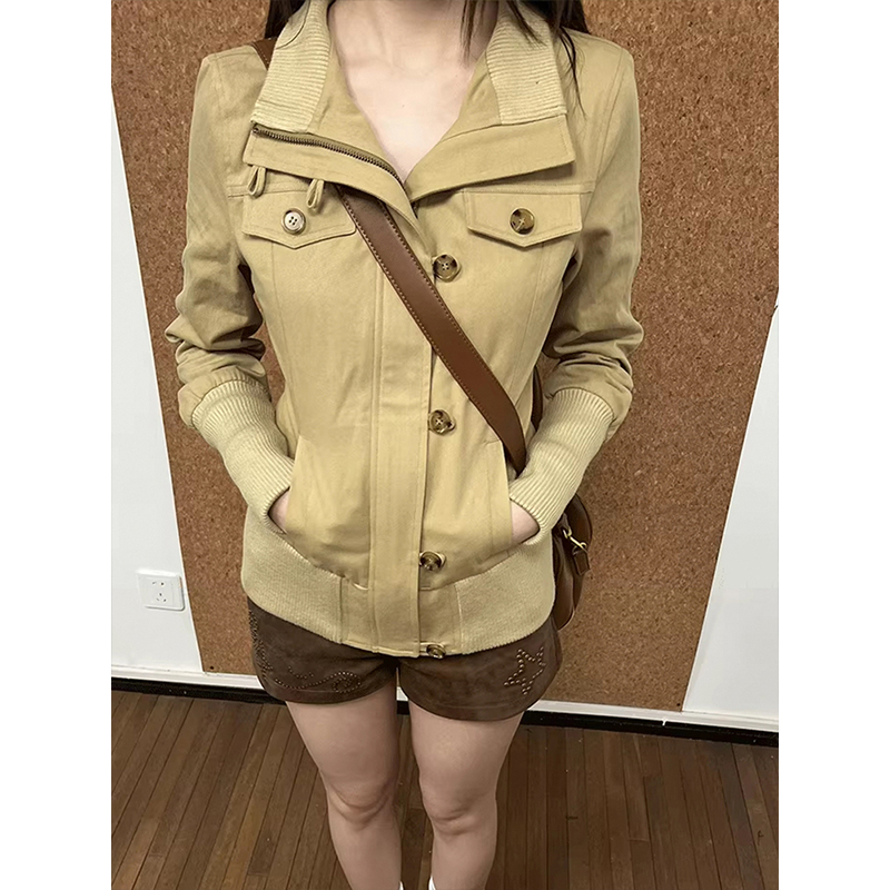 韩系复古修身显瘦短款外套女秋季新款时尚百搭拉链系扣夹克上衣