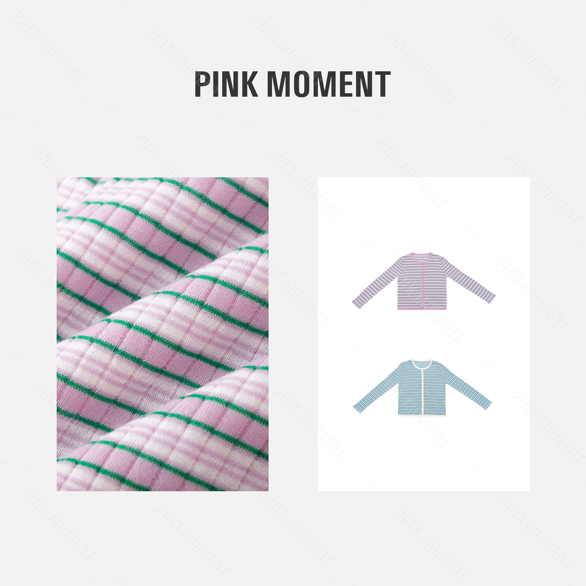 PM王囡囡 粉条纹/蓝条纹绵羊毛长袖薄开衫 ND1C1371