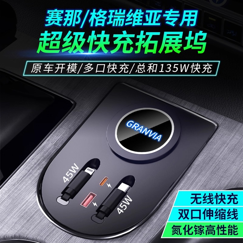 适用于丰田赛那车载拓展坞充电器改装格瑞维亚超级快充转换器塞纳