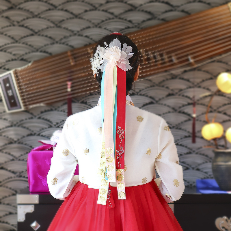 朝鲜族韩服头饰彩色飘带烫钻烫金夹子头饰飘逸另类纯手工TS25001