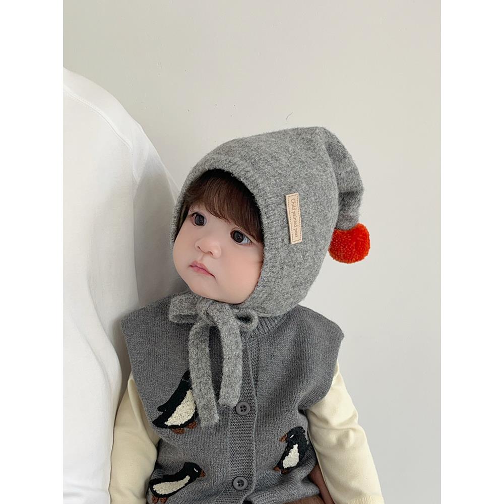 儿童帽子秋冬季保暖加厚韩版可爱尖尖毛线帽男孩女宝宝防风护耳帽