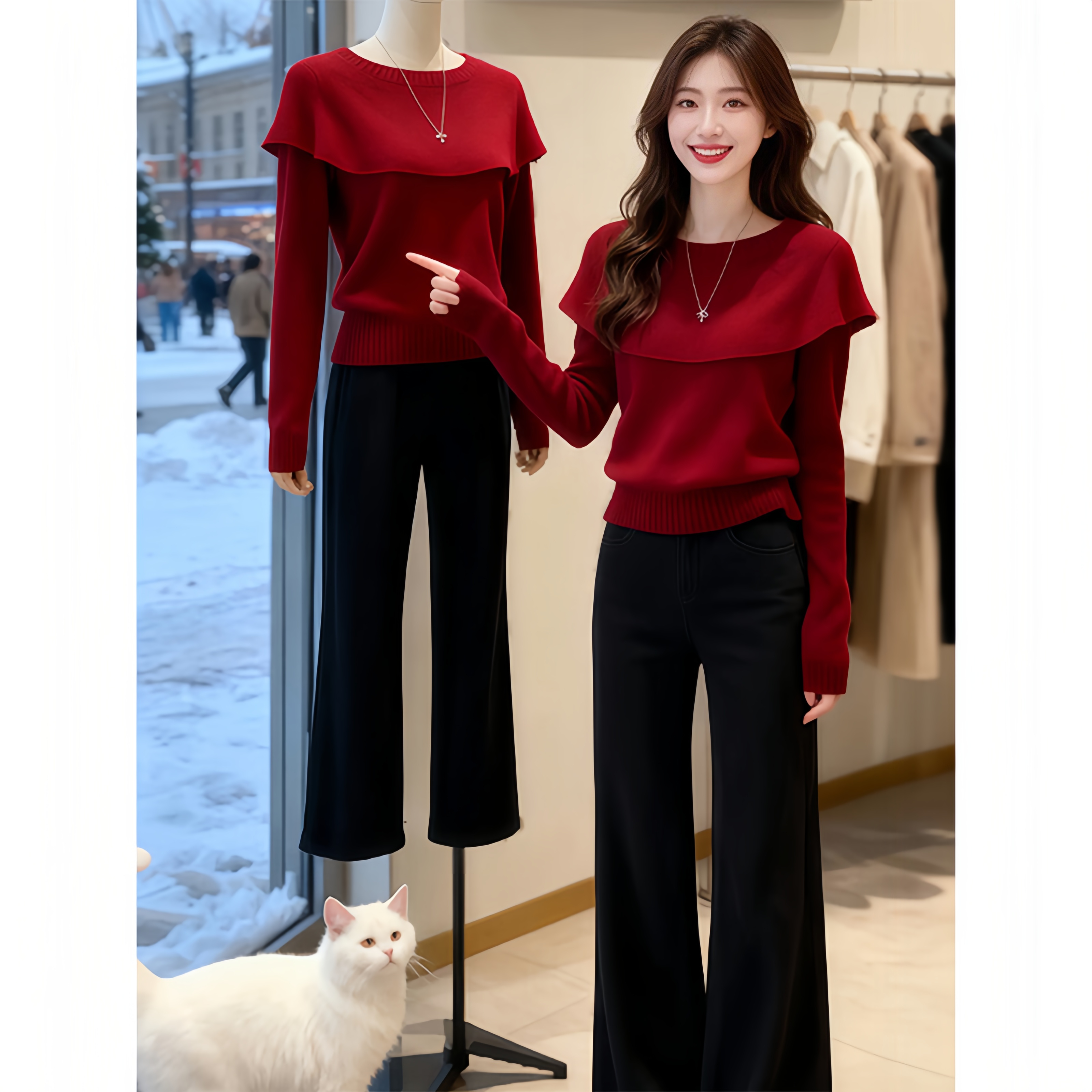 法式高级感圆领斗篷洋气针织衫秋冬女2025冬季新款修身显瘦上衣