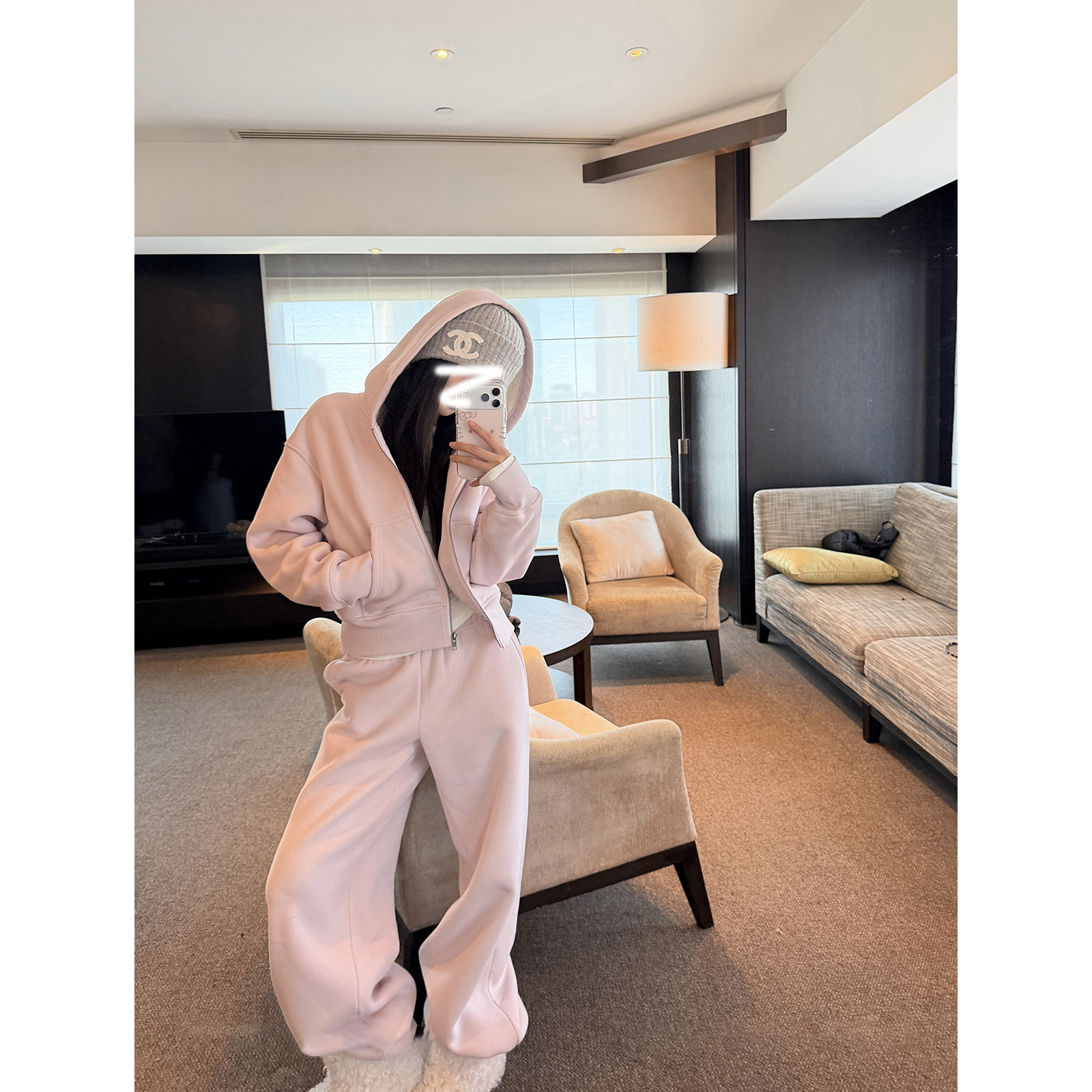 松弛邂逅 加绒连帽卫衣卫裤套装女冬季休闲宽松外套阔腿裤两件套