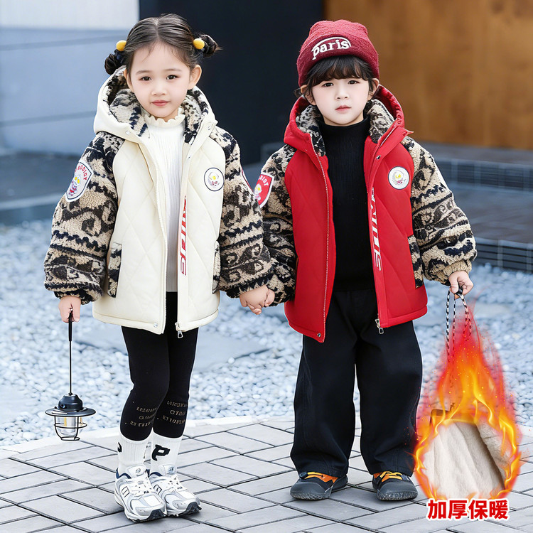 男童棉服加厚中长款小童加绒棉衣女宝宝冬季儿童冬装外套2025新款