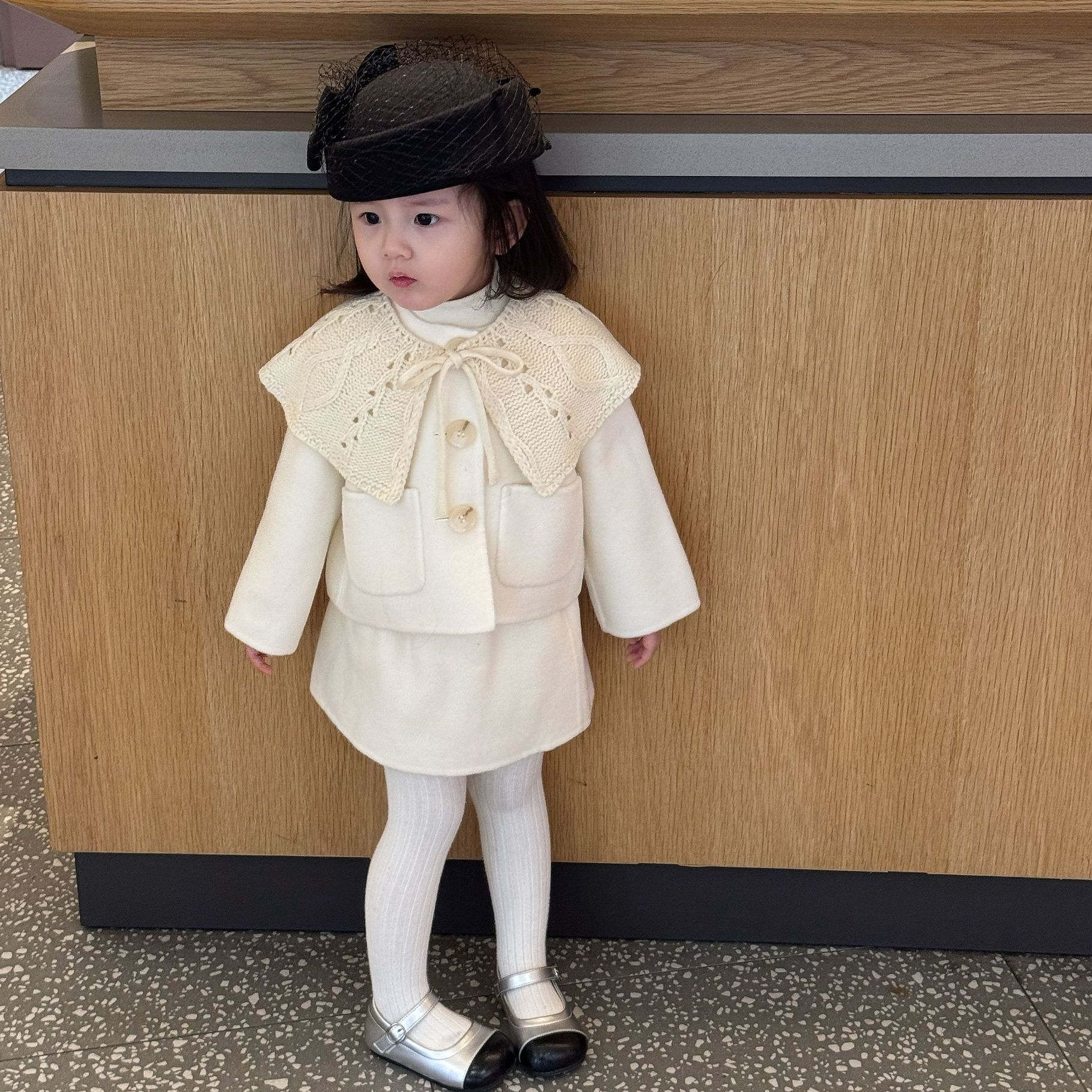 壹妈童装女童秋冬季过年衣服儿童宝宝洋气披肩毛呢外套短裙套装