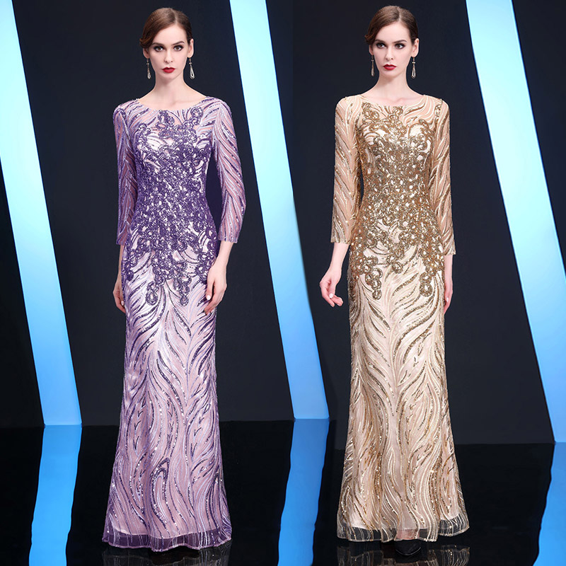 9033高端大气婚礼年轻喜妈妈婚宴装礼服长款年会主持人演出礼服裙