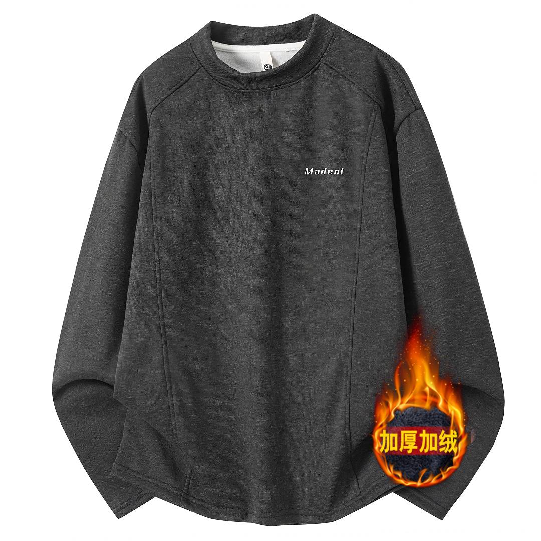 加绒加厚纹理德绒打底衫男生卫衣休闲百搭时尚宽松保暖潮流上衣