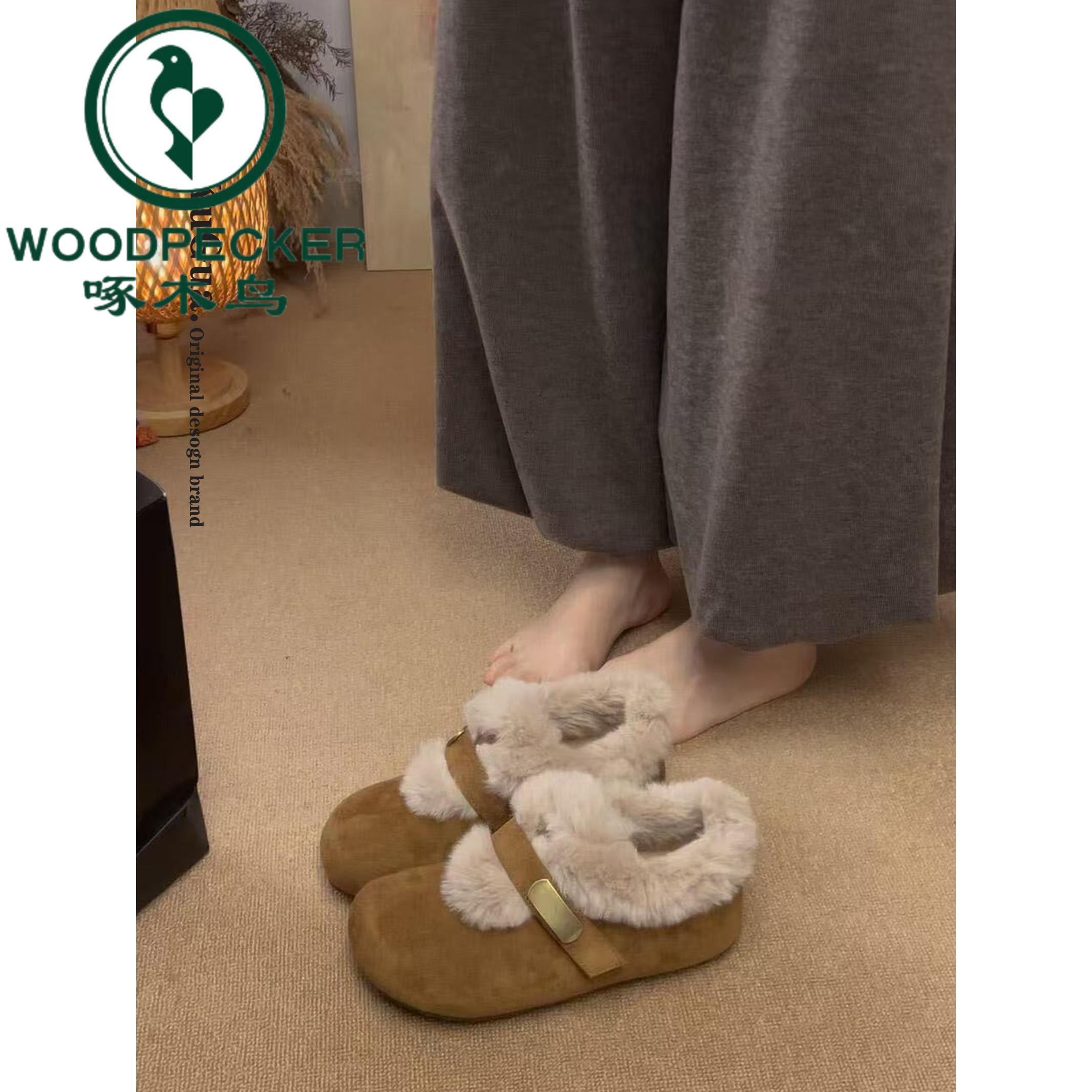 啄木鸟复古内增高勃肯鞋女款2025新款冬季加绒保暖雪地棉鞋毛毛鞋