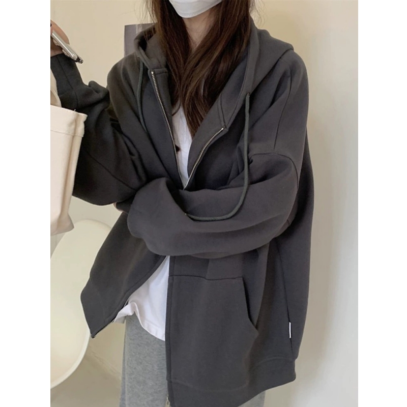 宽松连帽卫衣外套女春秋款新款2025薄款秋季开衫小个子慵懒风上衣