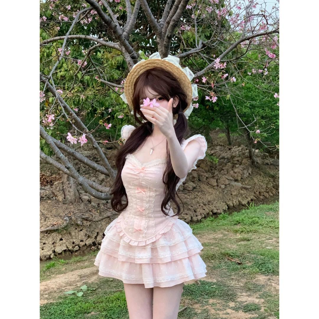 瑞茜威瑟斯夏季浪漫风小众设计上衣粉雾玫瑰新款时尚洋气百搭女装