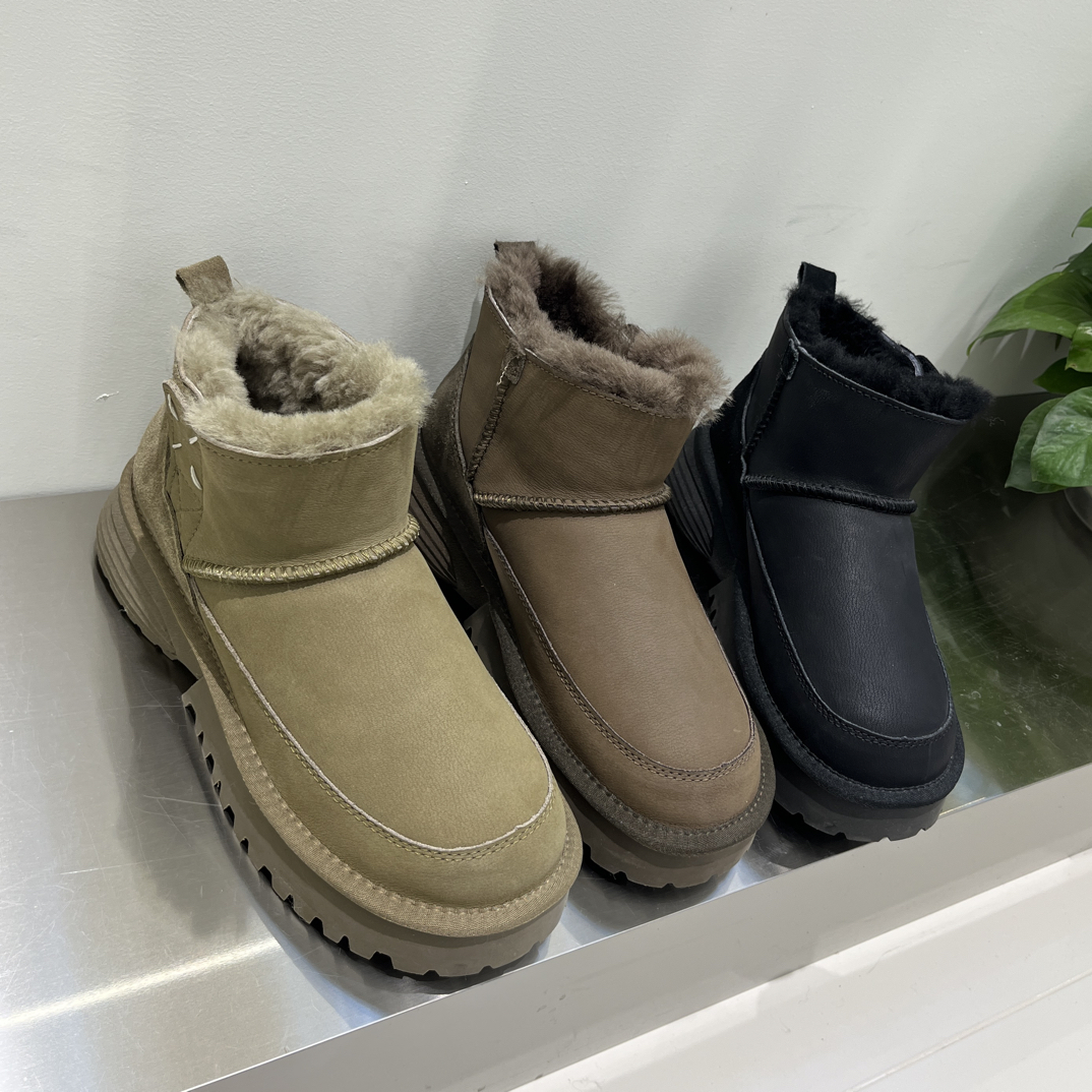 冬季男士保暖时尚雪地靴男款牛皮雪地靴棉靴短筒休闲防滑厚底