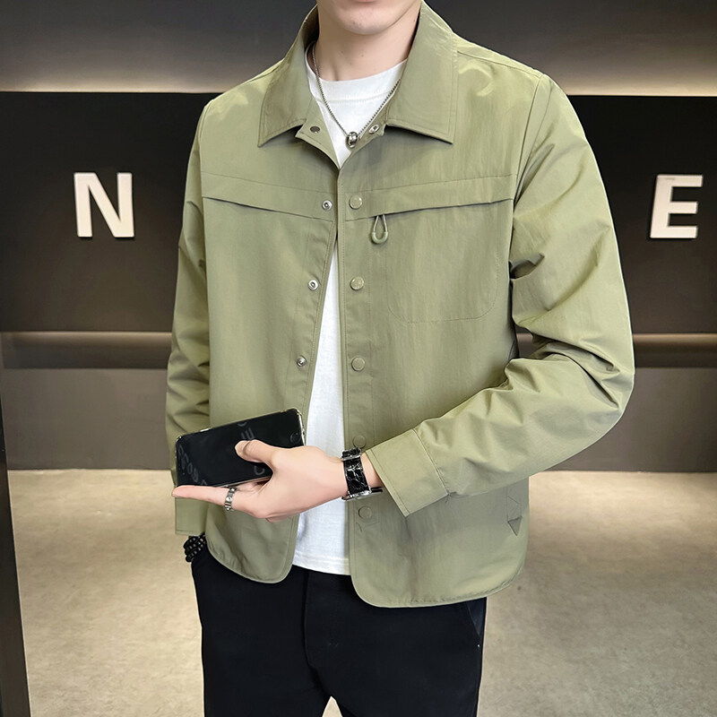 翻领宽松百搭男士拼接色外套春春秋时