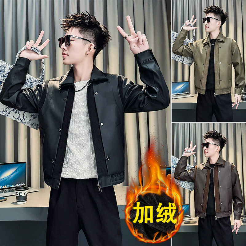 秋冬季加绒加厚皮夹克男款潮牌时尚机车皮衣2025新款痞帅休闲外套