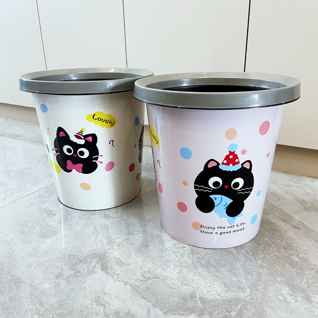 【拍一发二】萌趣可爱猫咪家用大号压圈垃圾桶卧室客厅卫生间塑料