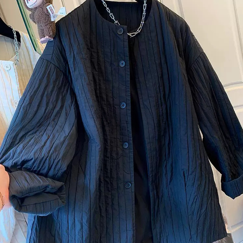 2025冬季新款女士宽松气质圆领夹棉外套中长款休闲显瘦加厚外套