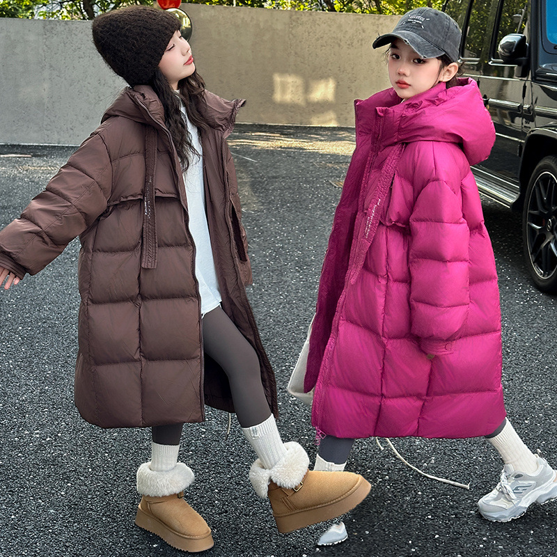 巴拉巴拉男孩女孩女童飘带羽绒服连帽加厚保暖冬装女孩洋气白适用