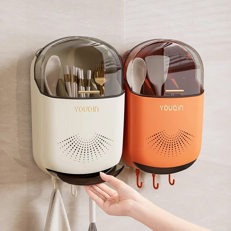 轻奢筷子收纳盒壁挂式家用筷子筒厨房沥水置物架筷子篓筷笼勺子筒