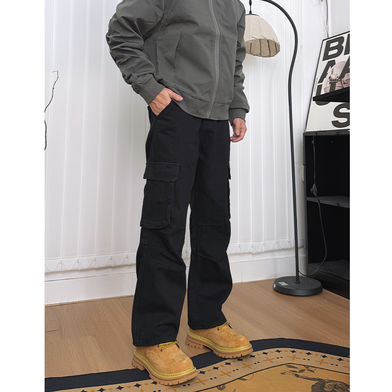 WK叁金【小个子工装裤】复古水洗黑大口袋百搭潮流休闲直筒休闲长裤