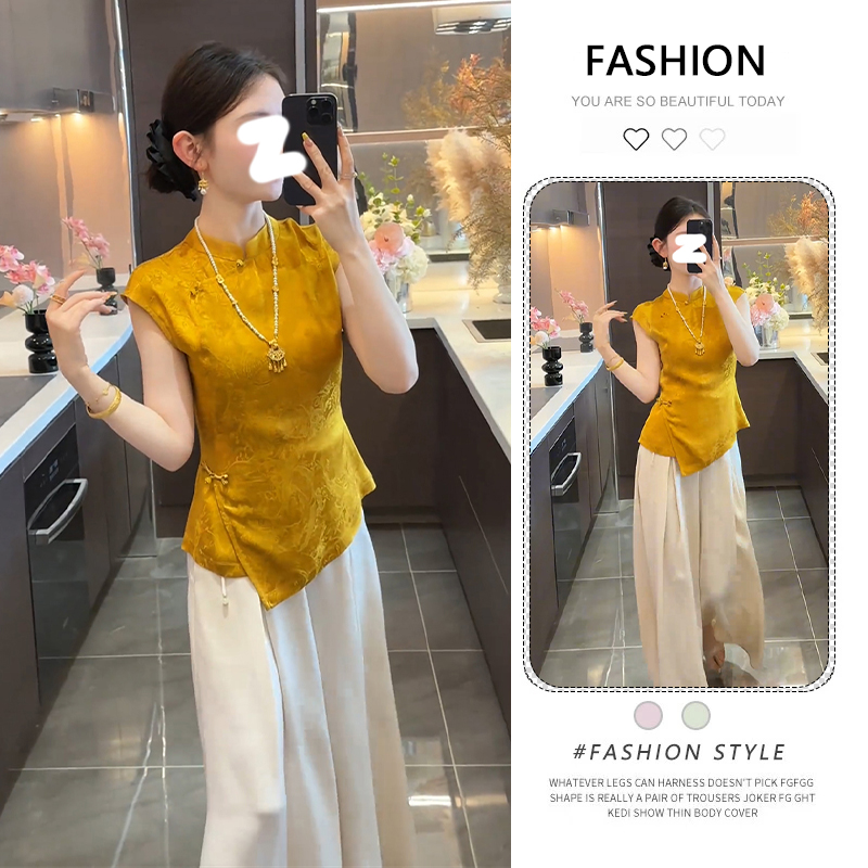 巨好看的夏日套装女夏季2025新款新中式国风盘扣短袖上衣+阔腿裤