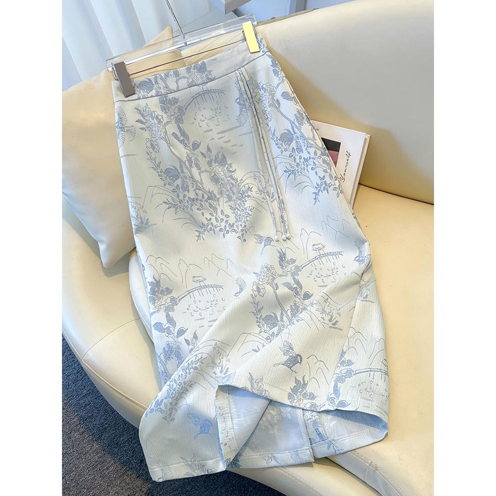 2502新中式国风半身裙女春夏2025新款高腰气质直筒a字包臀裙半裙