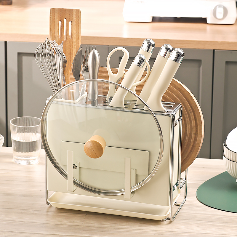 2025新款奶油风多功能刀架厨房置物架免装收纳架