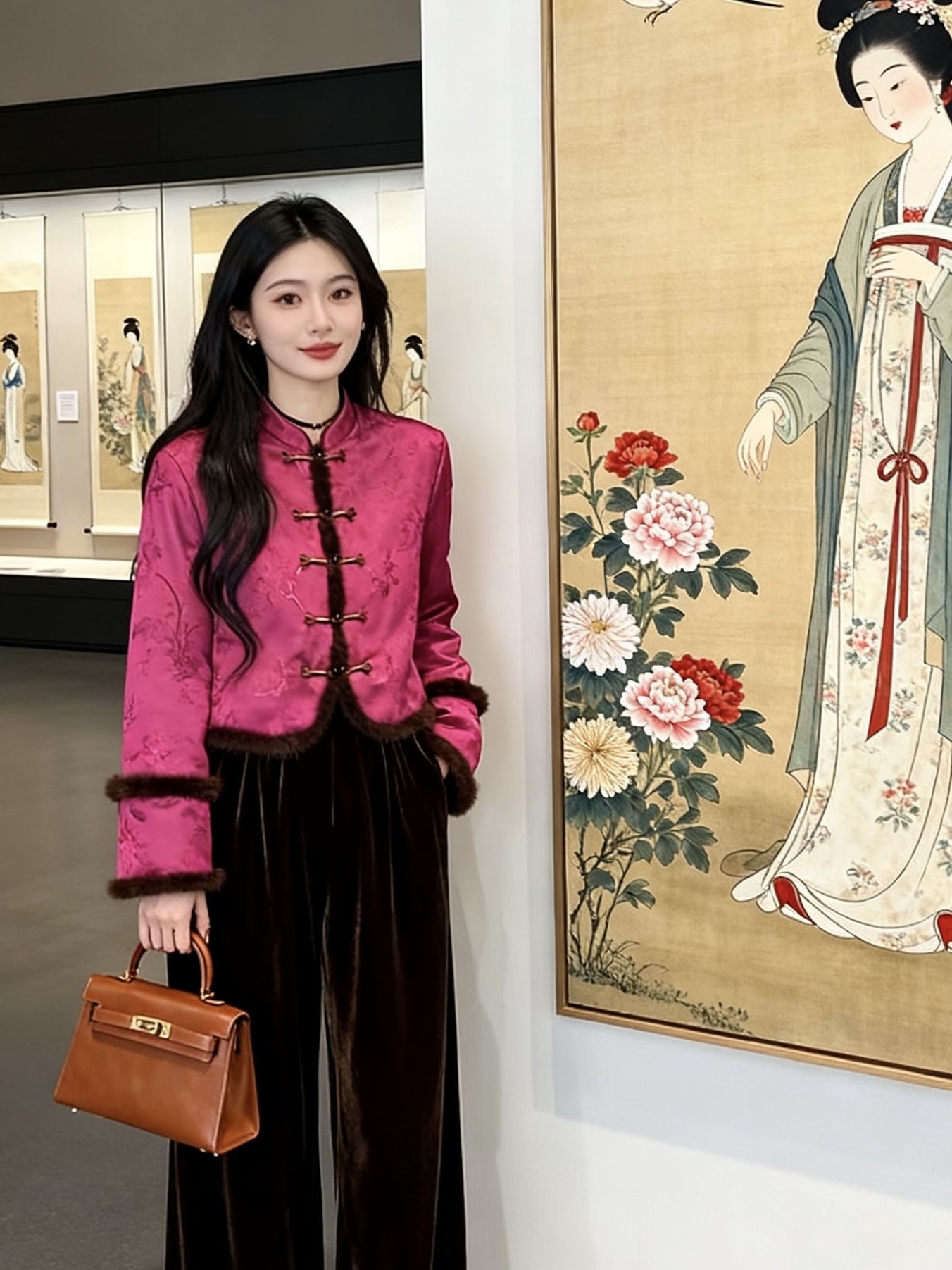 新中式毛毛拼接棉服女冬国风复古盘扣短款唐装棉外套外衣时尚套装