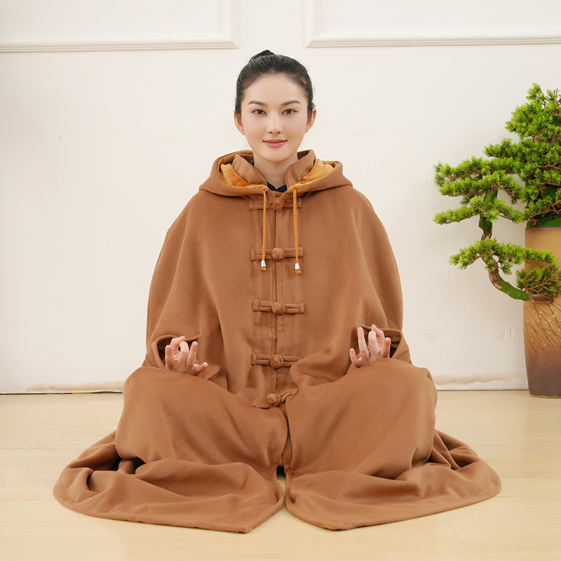 秋冬打坐披风禅修斗篷外套男女加厚防寒披肩中长款带帽复古禅服