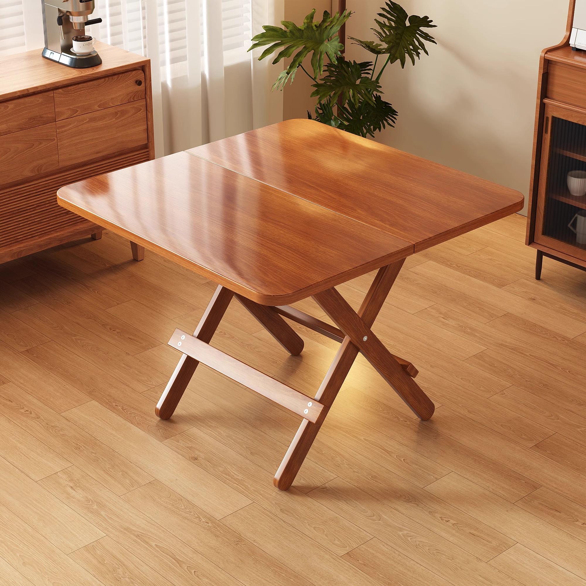 可折叠桌子家用小户型餐桌简易出租房便携式胡桃色吃饭桌子小方桌