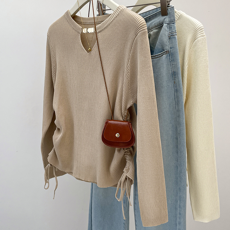 大码女装2025秋装新款洋气针织衫女宽松抽绳毛衣打底衫上衣3453