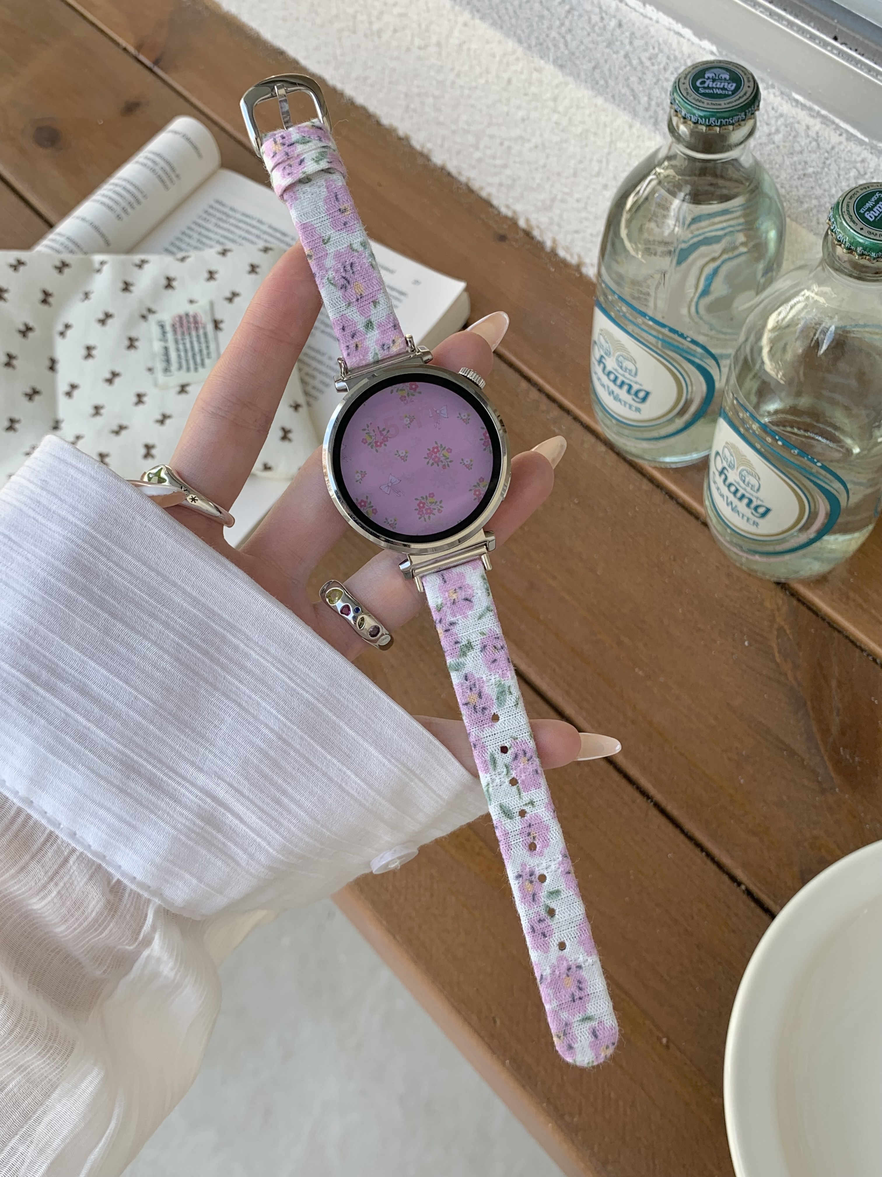 适用华为细款小清新碎花拼真皮手表表带watch3watch4GT5proGT3GT4