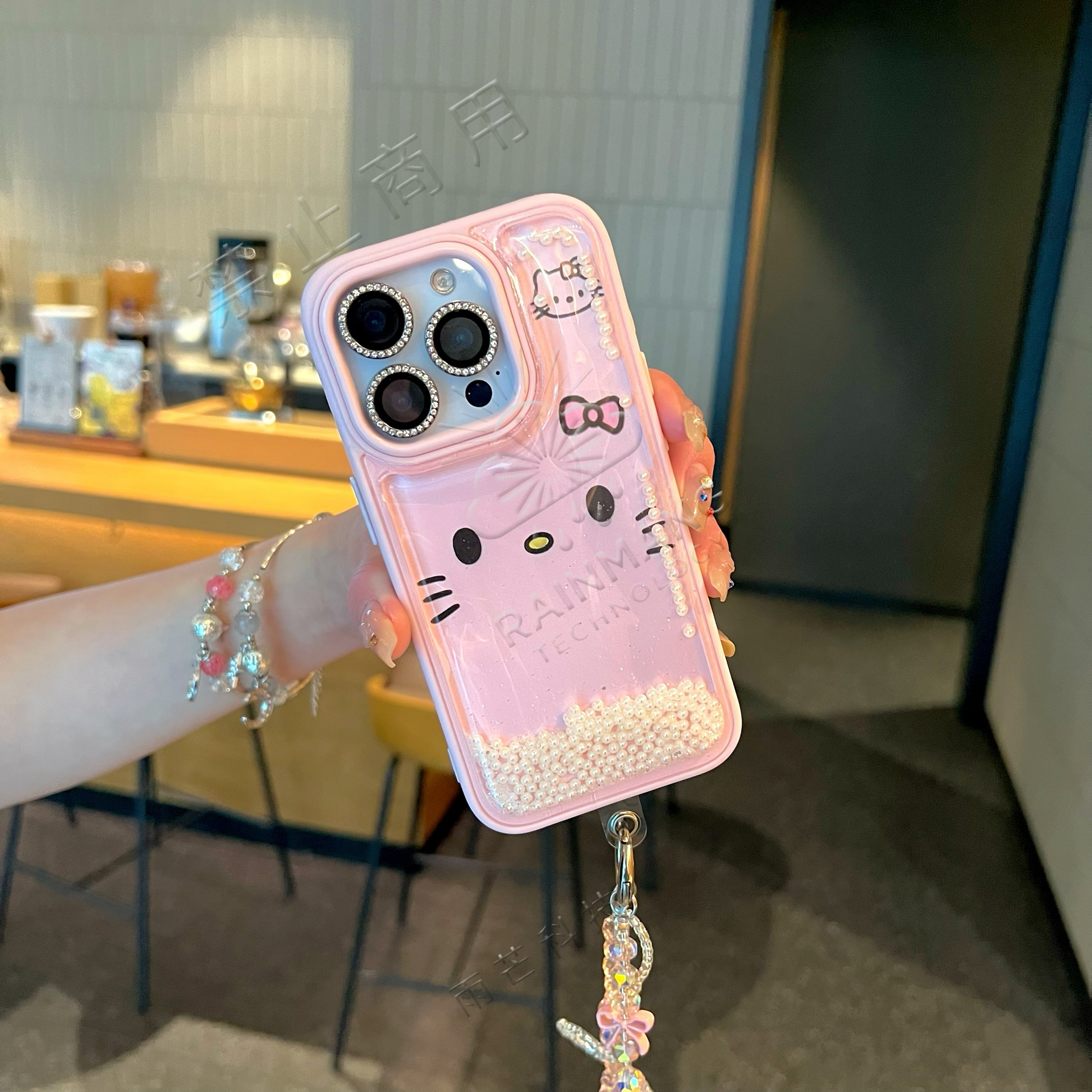 可爱KT猫粉边框灵动琉璃i适用于Phone16Pormax苹果15手机壳13/14