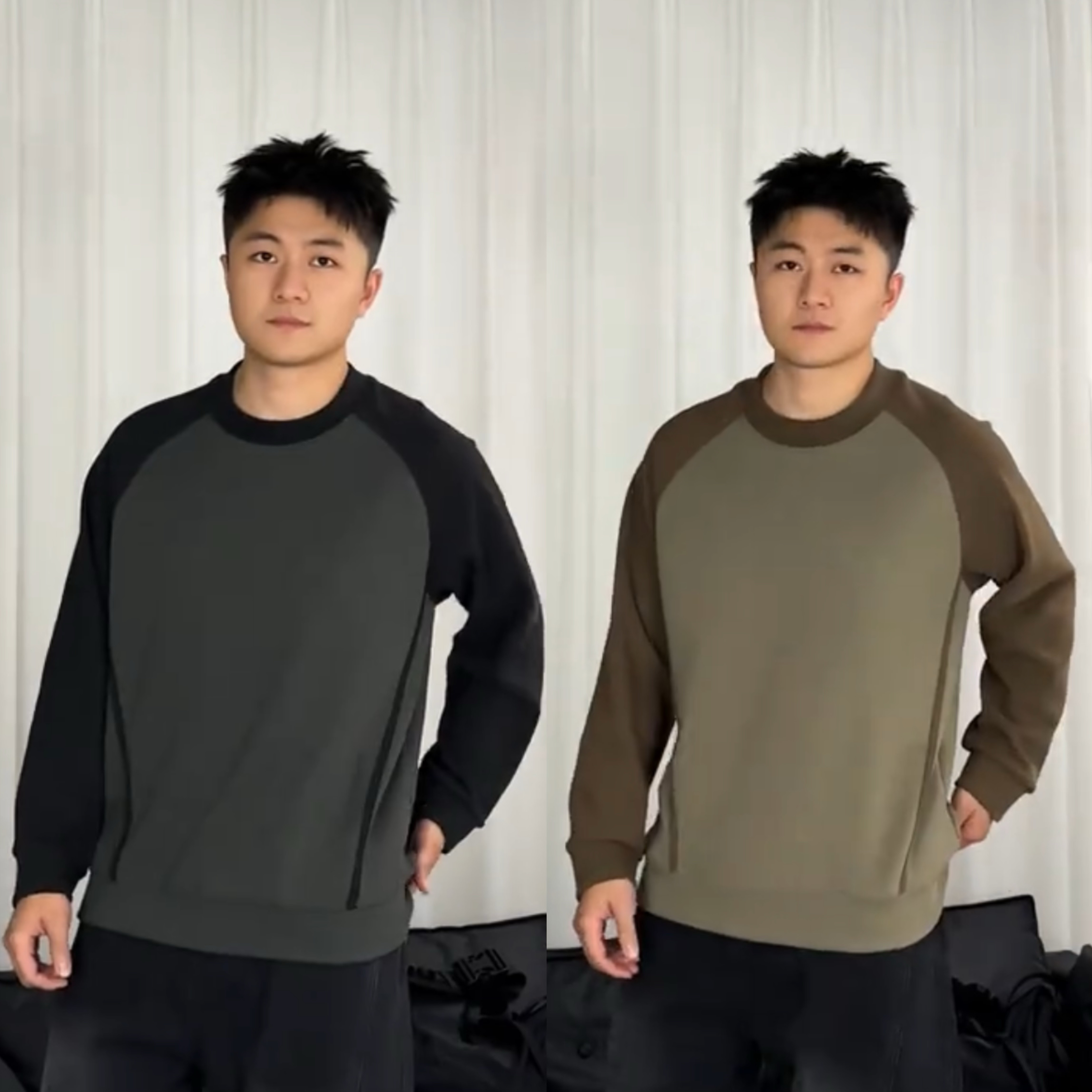 2025冬季潮牌双面云朵绒圆领卫衣男士时尚百搭宽松弹力打底衫上衣