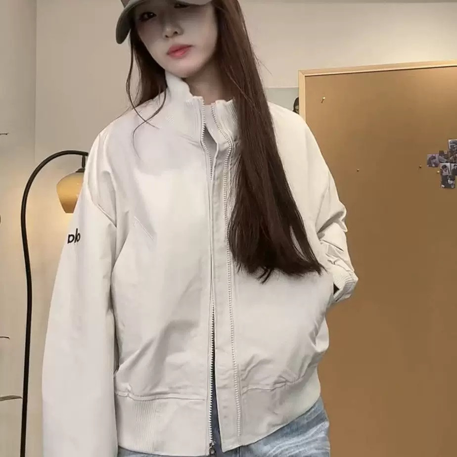 立领长袖复古韩版美式秋季百搭拉链短款女棒球服外套