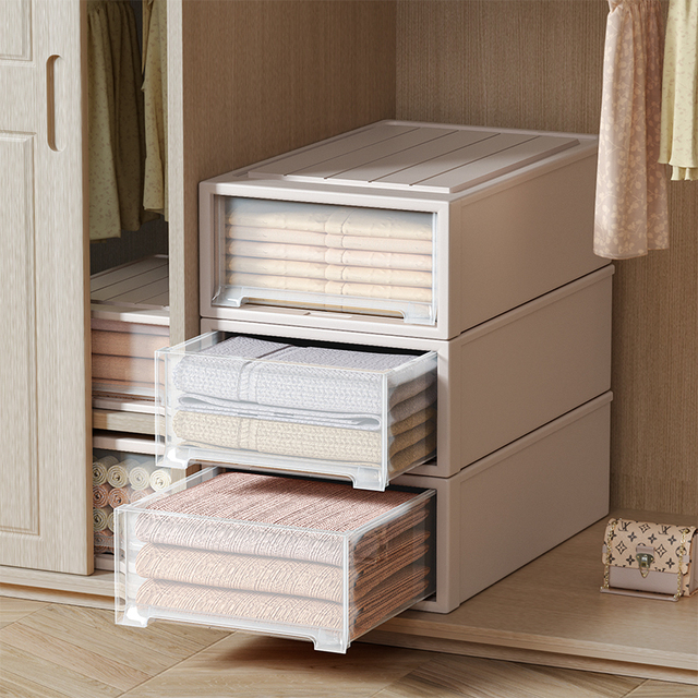 家用衣物收纳箱抽屉式透明整理箱裤子储物柜子衣柜塑料内衣收纳盒