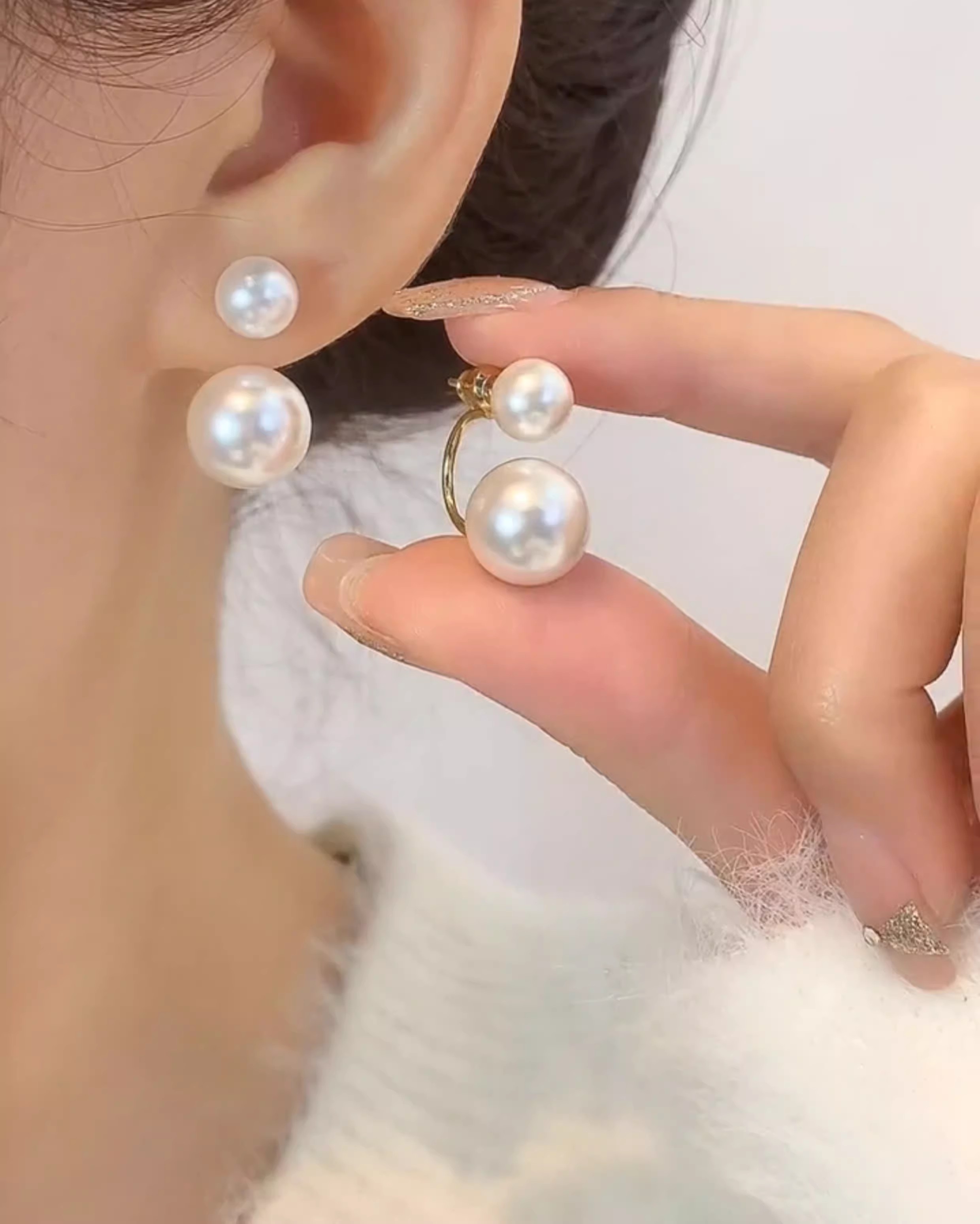 S925银针白色珠珠一款两戴耳钉小众气质百搭耳环2025新款爆款耳饰